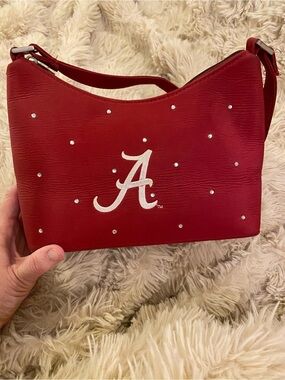 Alabama Script A Red Shoulder Bag with Crystal Accents